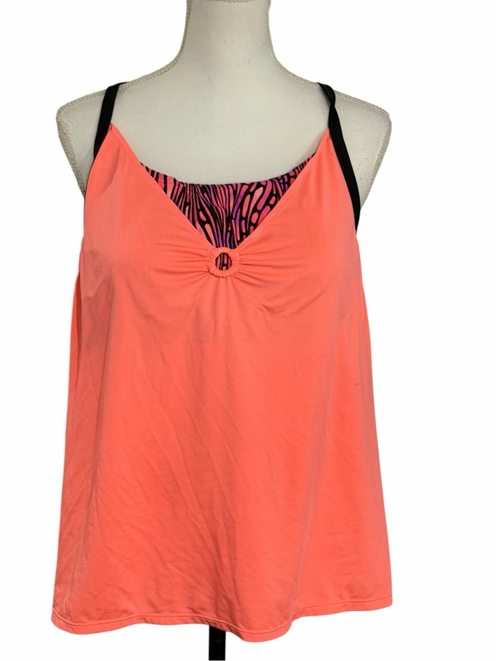 ZeroXposur Coral Pink Swim Set sz XXL Tankini Top and Black Shorts Bottom EUC